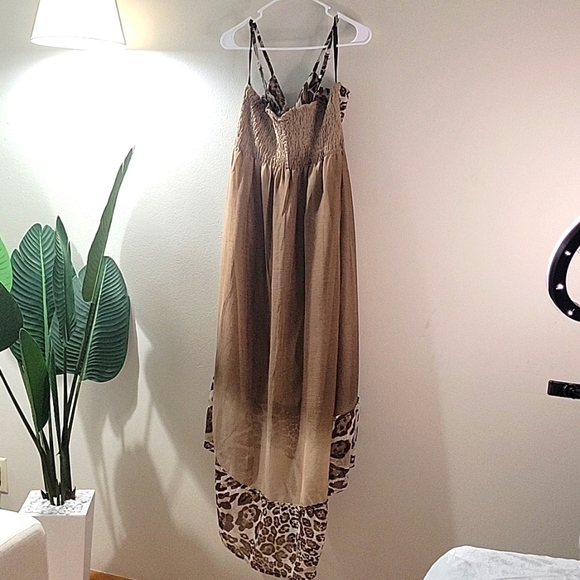 DOTS Maxi Long Summer Date Dress Leopard Animal Print Sz 1X Sheer Chiffon Beach - Picture 5 of 10